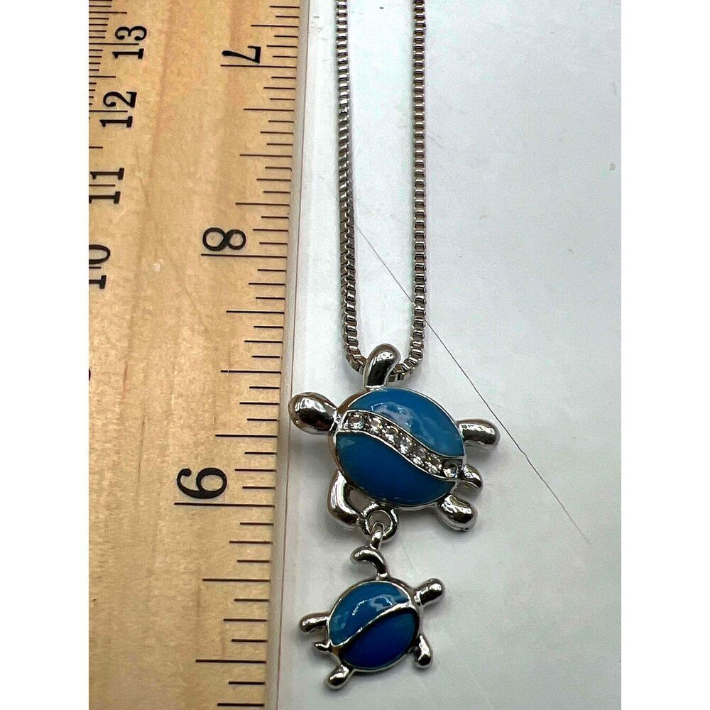 NEW Blue Enamel Crystal Inlay Turtle Design Pendant Necklace - Picture 10 of 10